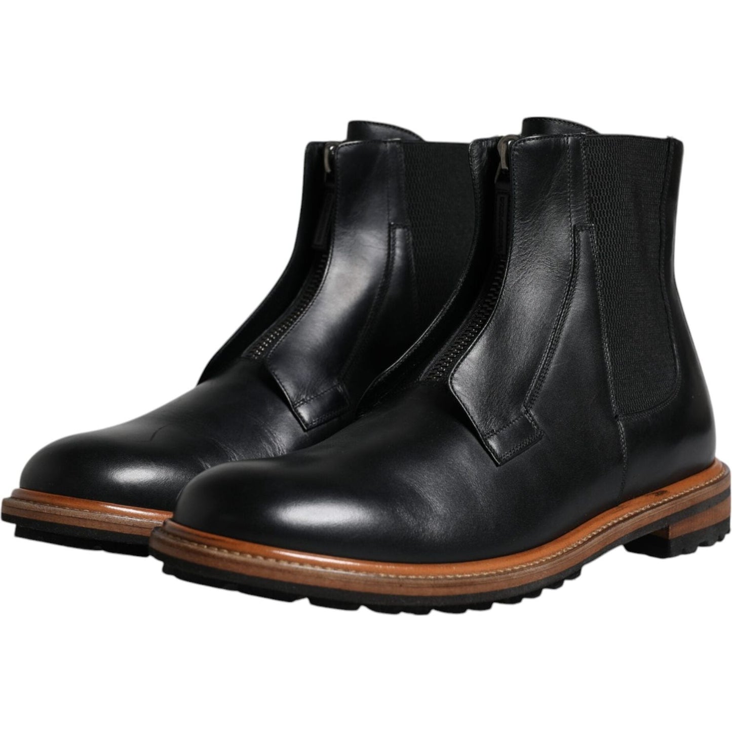 Dolce & Gabbana Black Leather Chelsea Mid Calf Men Boots Shoes MV6312-42.5