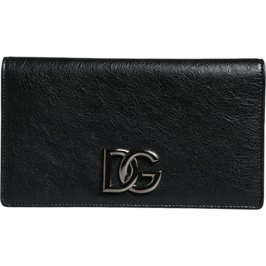 Dolce & Gabbana Black Leather DG Logo Bifold Card Slot Crossbody Bag BAG4133