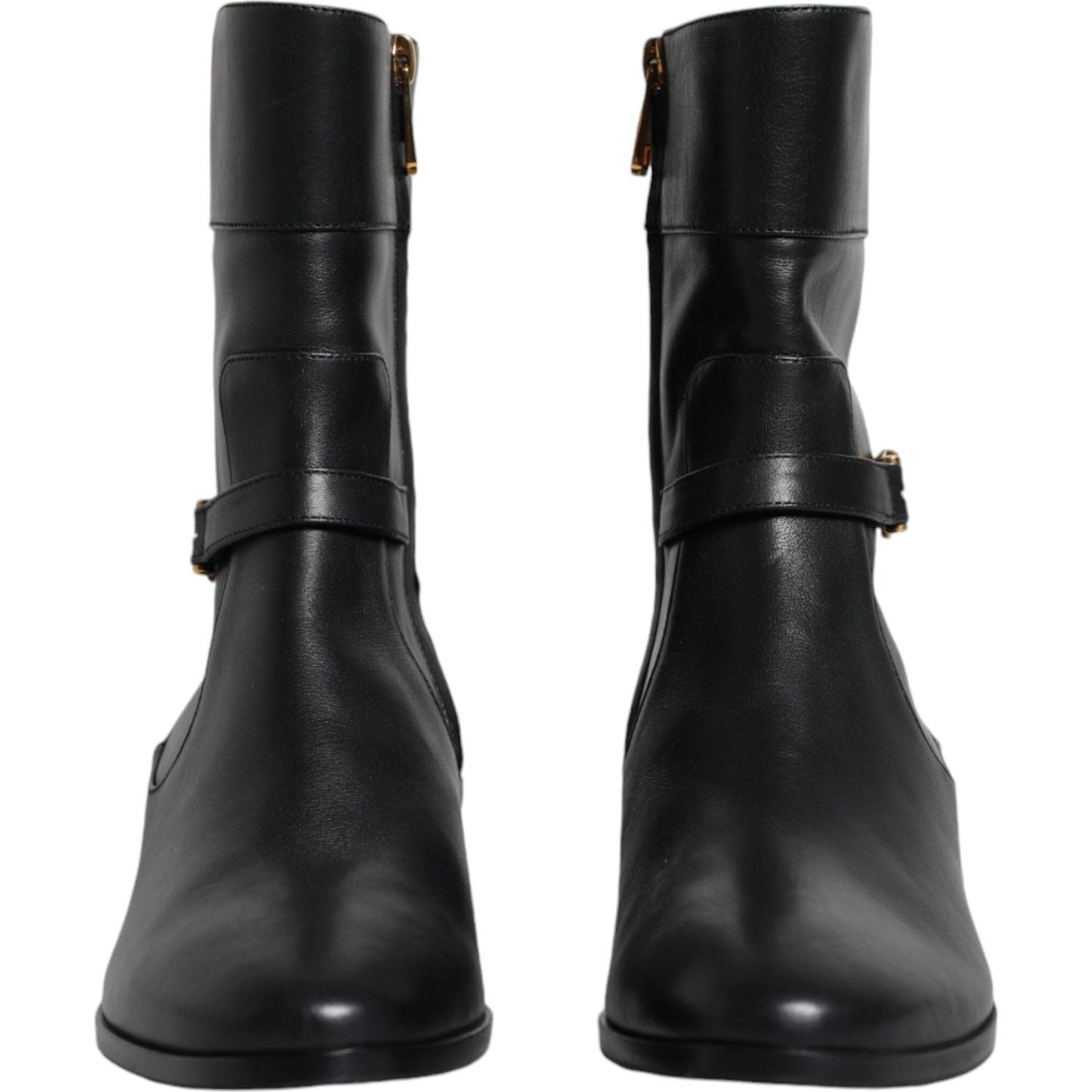 Dolce & Gabbana Black Leather Logo Mid Calf Boots Shoes LA11816-37.5