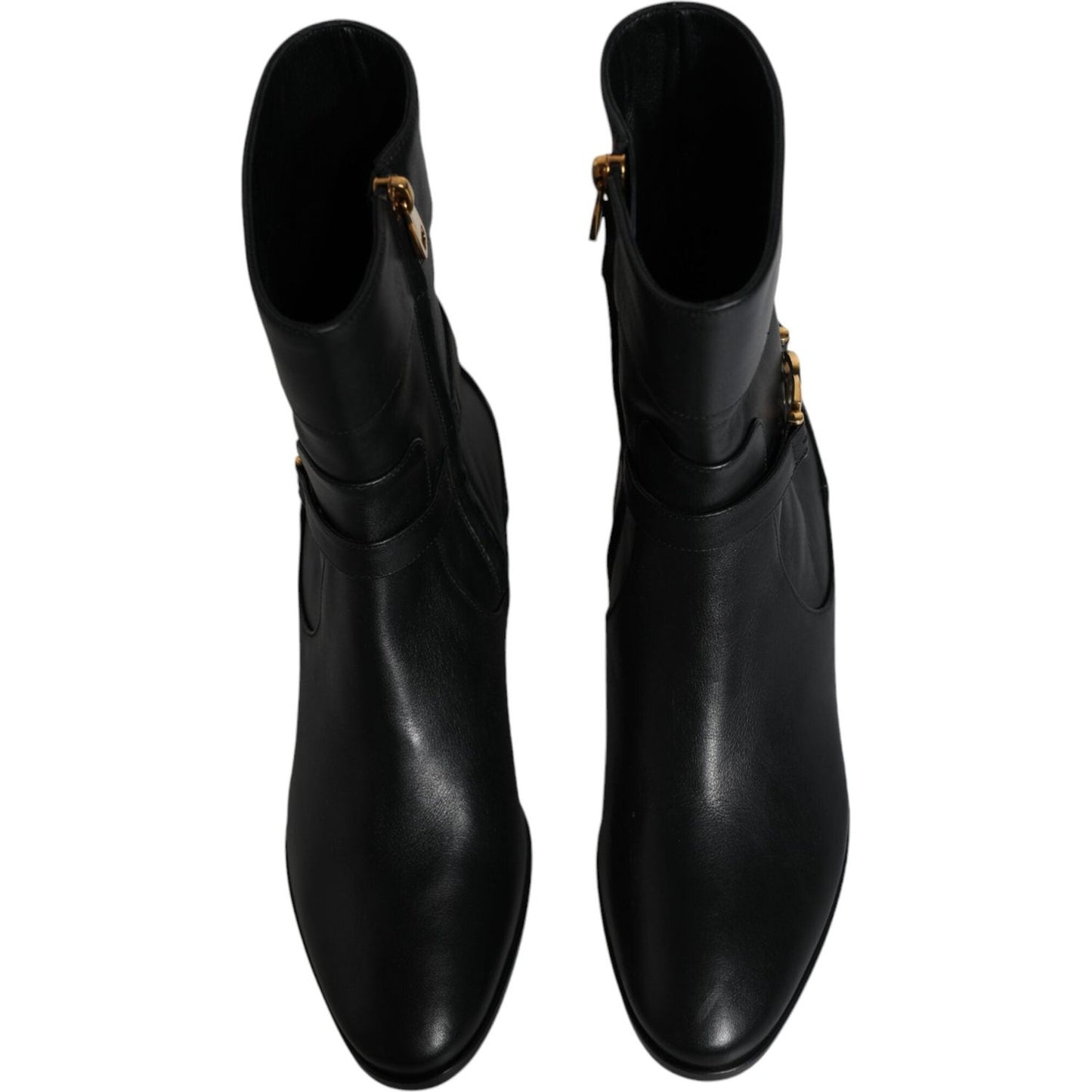 Dolce & Gabbana Black Leather Logo Mid Calf Boots Shoes LA11816-37.5