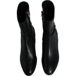 Dolce & Gabbana Black Leather Logo Mid Calf Boots Shoes LA11816-37.5