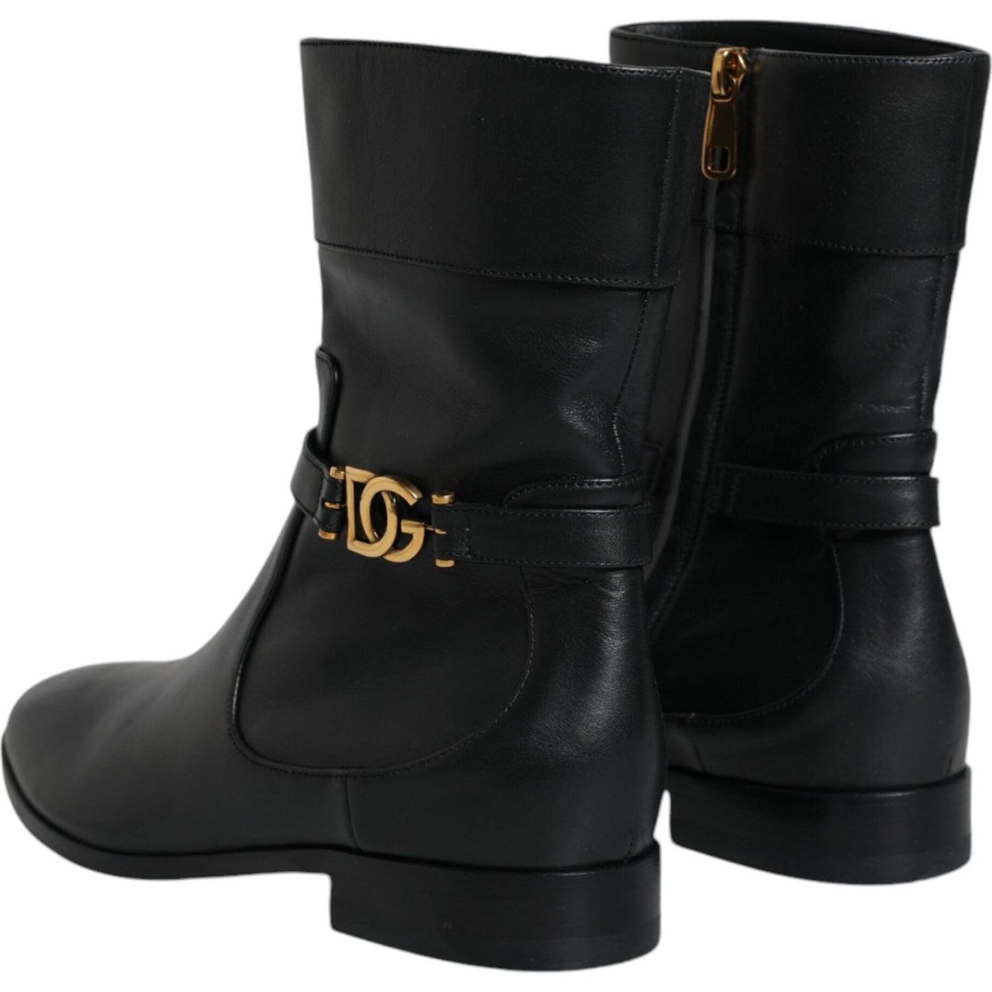 Dolce & Gabbana Black Leather Logo Mid Calf Boots Shoes LA11816-37.5