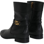 Dolce & Gabbana Black Leather Logo Mid Calf Boots Shoes LA11816-37.5