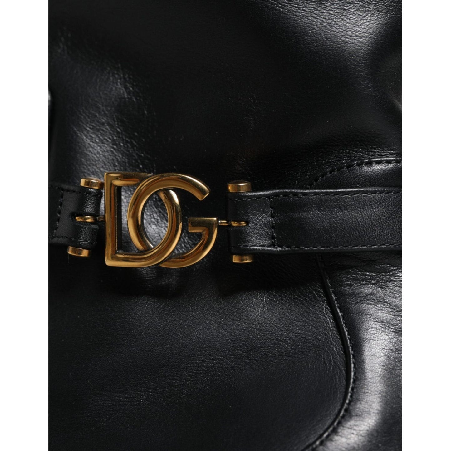 Dolce & Gabbana Black Leather Logo Mid Calf Boots Shoes LA11816-37.5