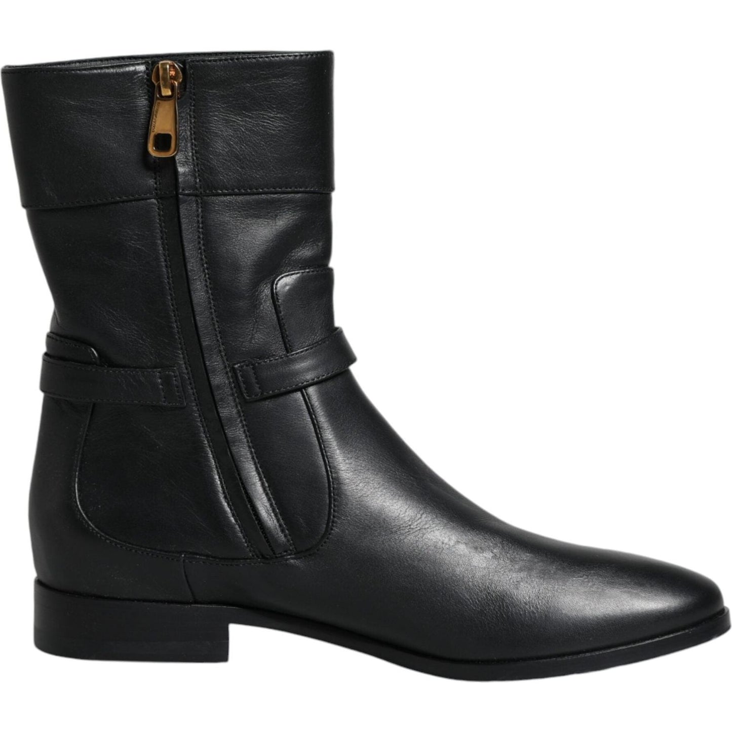 Dolce & Gabbana Black Leather Logo Mid Calf Boots Shoes LA11816-37.5