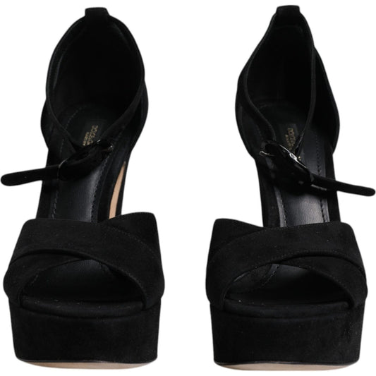 Dolce & Gabbana Dolce & Gabbana Black Leather Platform Heels Sandals Shoes LA12025-36 1728,67345645728,Black,Dolce & Gabbana,EU36/US6,Material: 100% Calf Leather,Preowned / Defect,Sandals - Women - Shoes,Shoes,Women,Women - Shoes