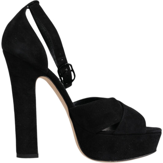 Dolce & Gabbana Dolce & Gabbana Black Leather Platform Heels Sandals Shoes LA12025-36 1728,67345645728,Black,Dolce & Gabbana,EU36/US6,Material: 100% Calf Leather,Preowned / Defect,Sandals - Women - Shoes,Shoes,Women,Women - Shoes
