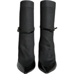 Dolce & Gabbana Black Leather Stilettos Booties Socks Shoes LA11379-39