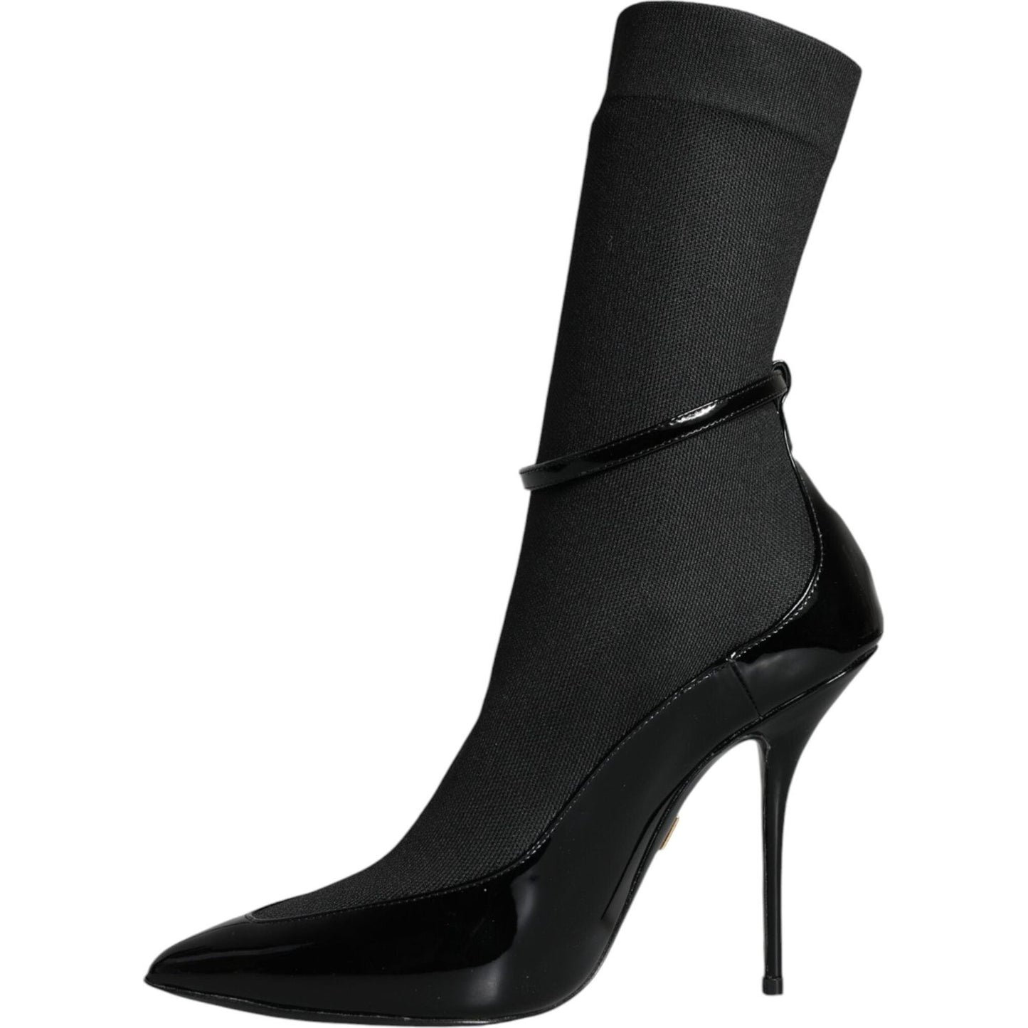 Dolce & Gabbana Black Leather Stilettos Booties Socks Shoes LA11379-39