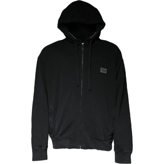 Dolce & Gabbana Dolce & Gabbana Black Logo Plaque Hooded Full Zip Sweater TSH86996-54 1728,67345645728,Black,Dolce & Gabbana,IT54 | XL,Material: 100% Cotton,Men,Preowned / Defect,Sweaters - Men - Clothing