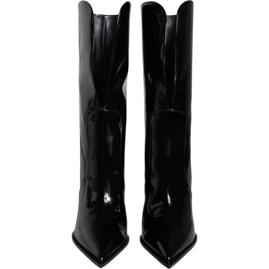 Dolce & Gabbana Black Patent Leather Mid Calf Boots Shoes LA11530-37
