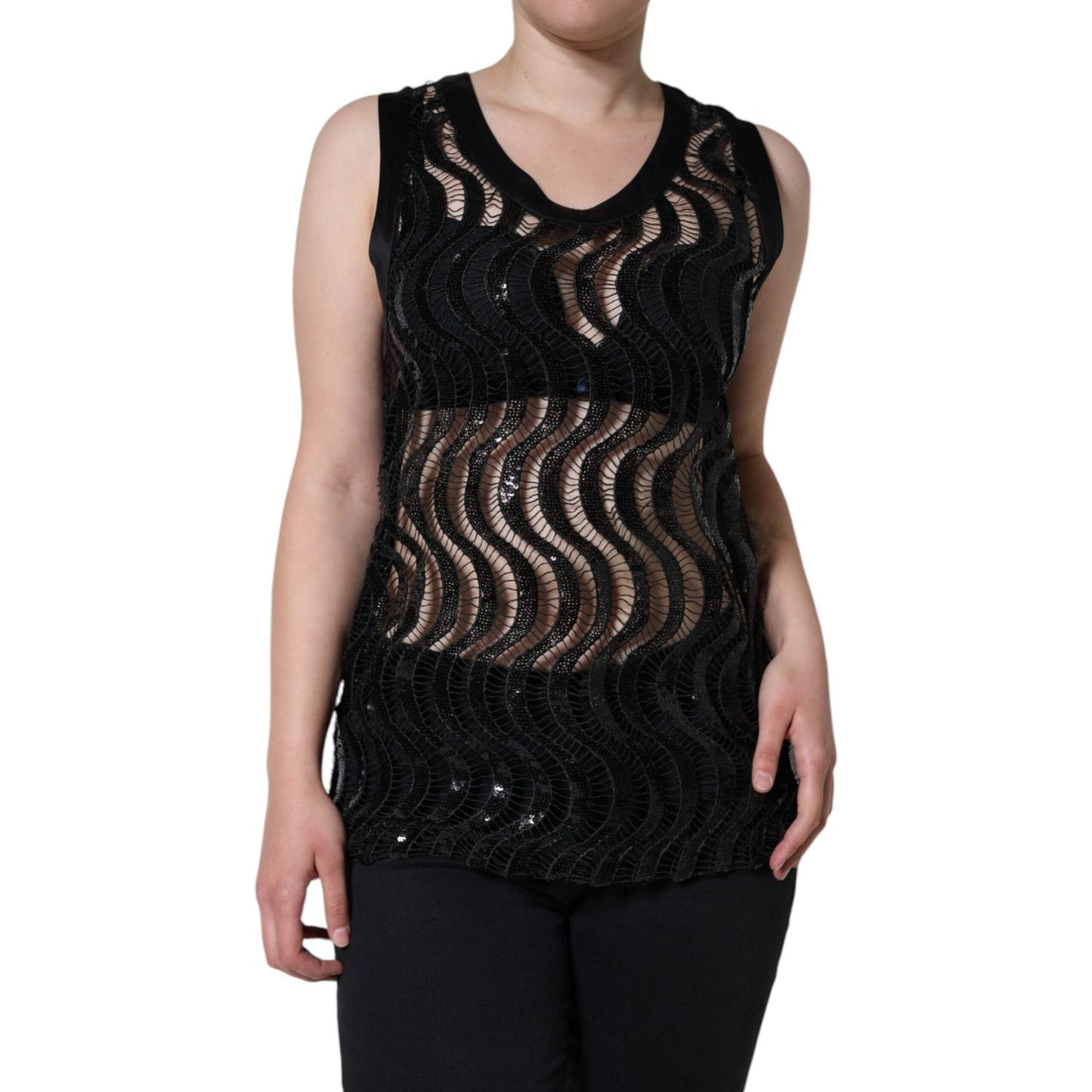 Dolce & Gabbana Black Sequin Sleeveless Tank Blouse Top TSH86677-42