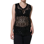 Dolce & Gabbana Black Sequin Sleeveless Tank Blouse Top TSH86677-42