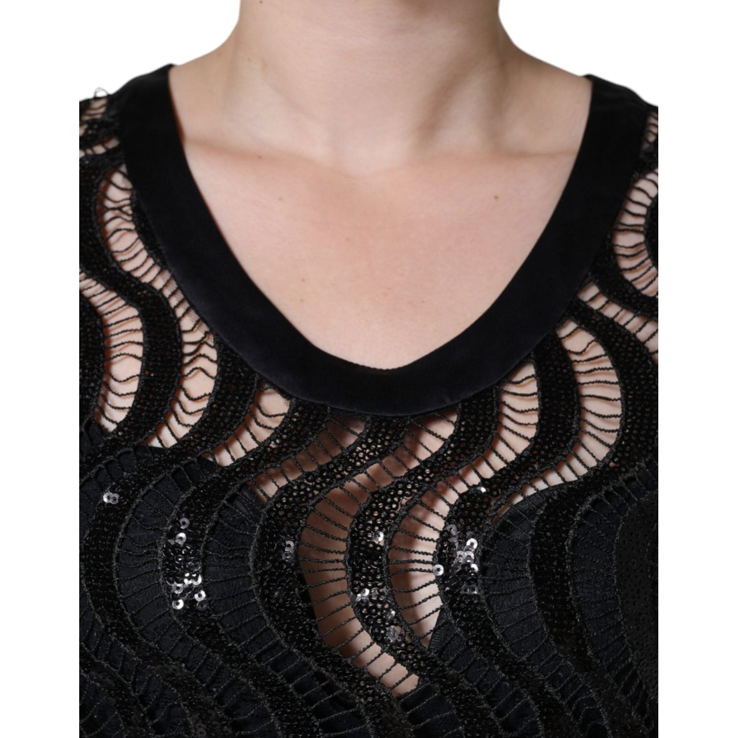 Dolce & Gabbana Black Sequin Sleeveless Tank Blouse Top TSH86677-42