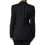 Dolce & Gabbana Black Striped Double Breasted Coat Jacket JKT4176-44