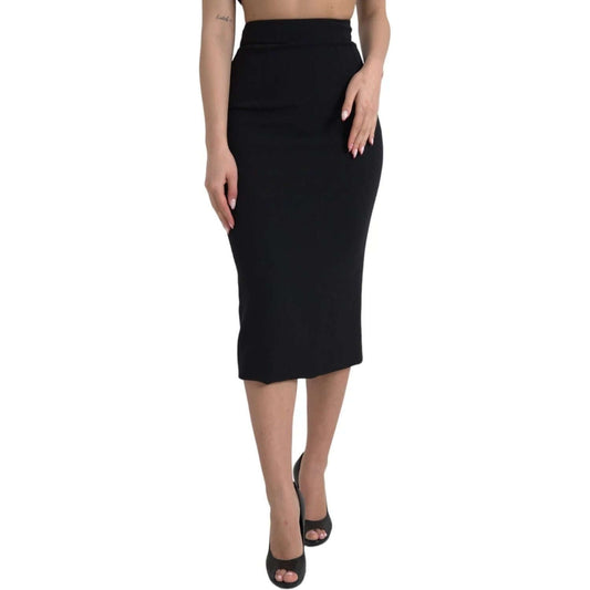 Dolce & Gabbana Dolce & Gabbana Black Wool High Waist Pencil Cut Midi Skirt SKI2007-40 1728,67345645728,Black,Dolce & Gabbana,IT40|S,Material: 96% Virgin Wool 4% Elastane,Preowned / Defect,Skirts - Women - Clothing,Women