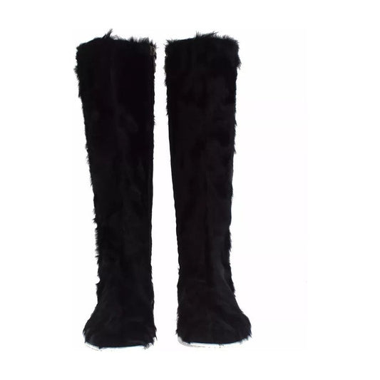 Dolce & Gabbana Black Xiangao Lamb Fur Leather Boots Shoes