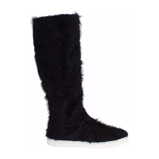 Dolce & Gabbana Black Xiangao Lamb Fur Leather Boots Shoes