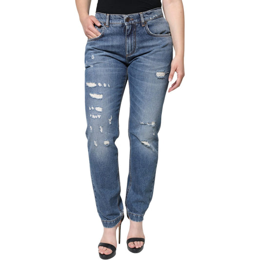 Dolce & Gabbana Blue Cotton Tattered Boyfriend Denim Jeans PAN74216-42