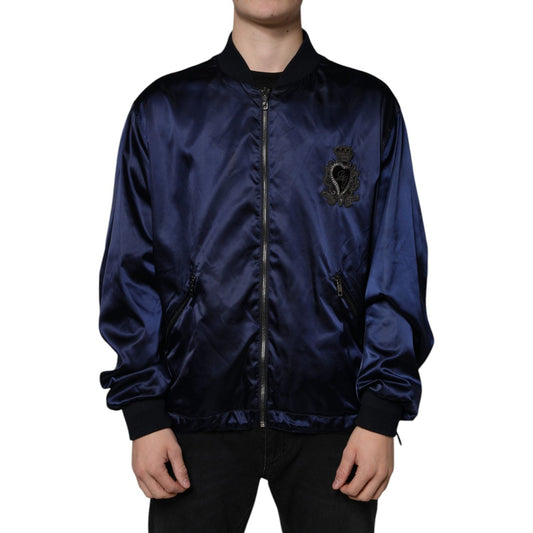 Dolce & Gabbana Dolce & Gabbana Blue Crown Heart Full Zip Men Bomber Jacket JKT3865-54 1728,67345645728,Blue,Dolce & Gabbana,IT54 | XL,Jackets - Men - Clothing,Materials: 100% Nylon,Men,Preowned / Defect
