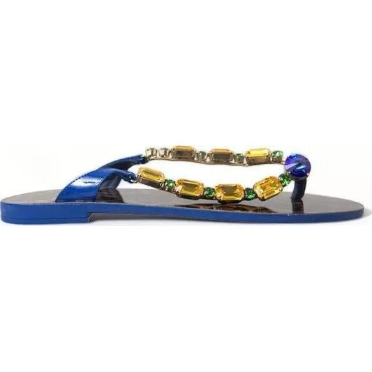 Dolce & Gabbana Blue Crystals Flats Sandals Beachwear Shoes