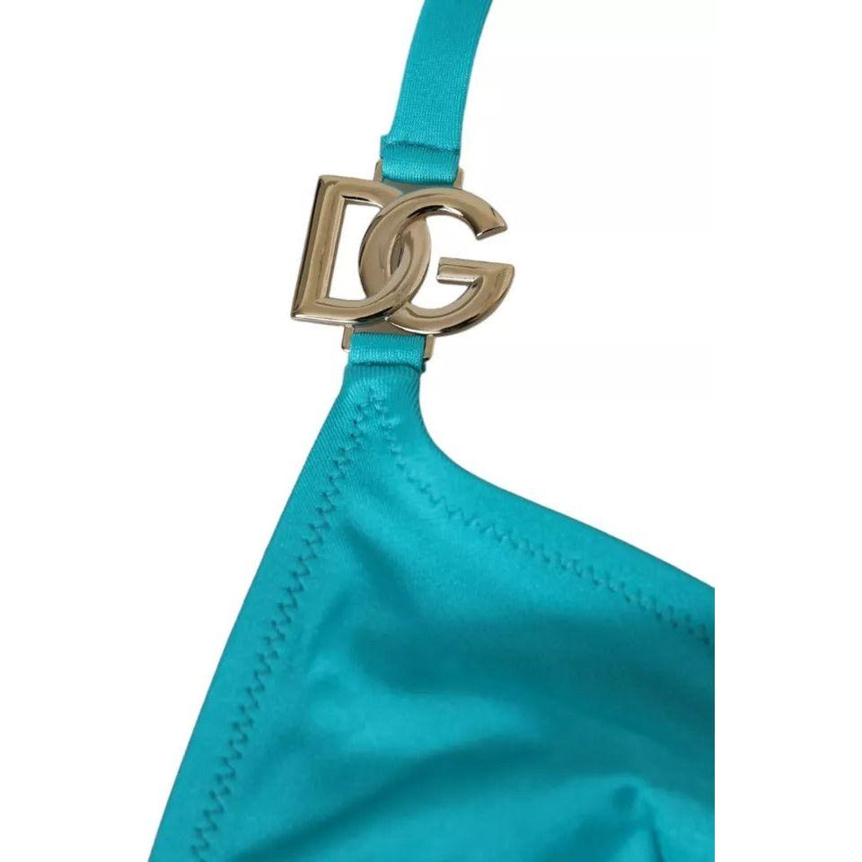Dolce & Gabbana Blue Green Halter DG Logo Swimwear Beachwear Bikini Top BIK1812-2