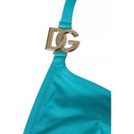 Dolce & Gabbana Blue Green Halter DG Logo Swimwear Beachwear Bikini Top BIK1812-2
