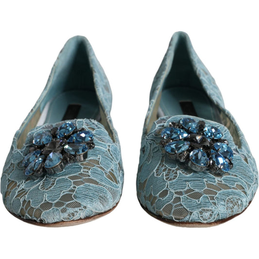 Dolce & Gabbana Dolce & Gabbana Blue Lace Crystal Ballet Flats Loafers Shoes LA11652-38.5 1728,67345645728,Blue,Dolce & Gabbana,EU38.5/US8,Flat Shoes - Women - Shoes,Material: 56% Viscose 39% Cotton 5% Nylon,Preowned / Defect,Women