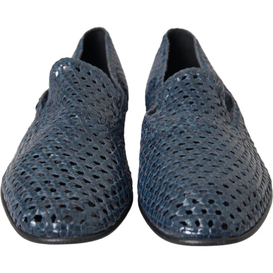 Dolce & Gabbana Dolce & Gabbana Blue Woven Leather Slip On Loafers Men Shoes MV5758-42 1728,67345645728,Blue,Dolce & Gabbana,EU42/US9,Loafers - Men - Shoes,Material: 100% Calf Leather,Preowned / Defect