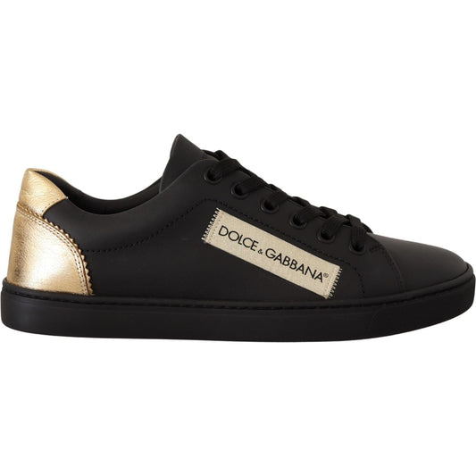 Dolce & Gabbana Dolce & Gabbana Chic Black and Gold Low-top Leather Sneakers LA9899#-36.5 1728,67345645728,Black,Dolce & Gabbana,EU36.5/US6,Preowned / Defect,Sneakers - Women - Shoes,Women