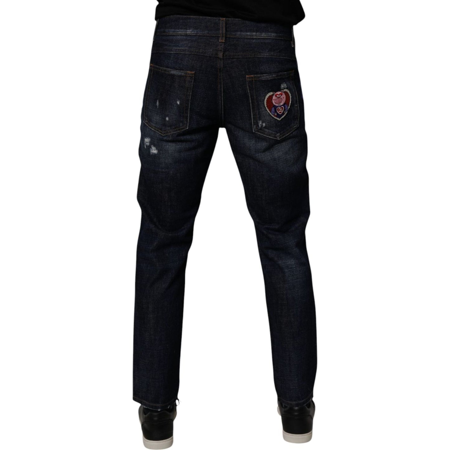 Dolce & Gabbana Dark Blue Cotton Tattered Skinny Denim Jeans PAN75030-48