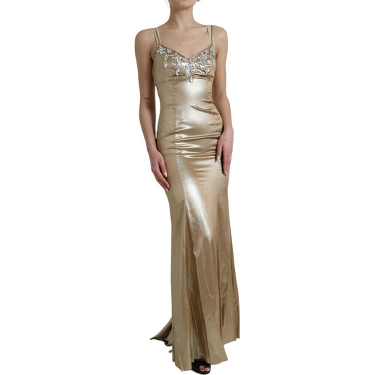 Dolce & Gabbana Dolce & Gabbana Elegant Metallic Gold Sheath Dress with Crystals DR281085-40 1728,67345645728,Dolce & Gabbana,Dresses - Women - Clothing,Gold,IT40|S,Material: 85% Silk 10% Crystal 5% Real Brass,New with tags,Women