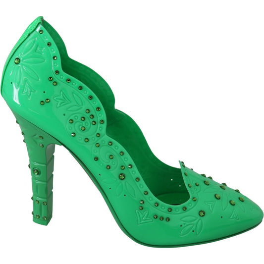 Dolce & Gabbana Dolce & Gabbana Enchanting Crystal Cinderella Pumps LA7271-40 10% Leather,1728,67345645728,Dolce & Gabbana,EU40/US9.5,Green,Material: 90% PVC,New with tags,Pumps - Women - Shoes,Women