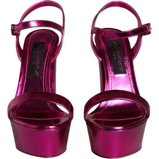 Dolce & Gabbana Dolce & Gabbana Fuchsia Leather Platform Logo Keira Sandals Shoes LA11488-39 1728,67345645728,Dolce & Gabbana,EU39/US8.5,Fuchsia,Material: 64% PU 36% Polyester,Preowned / Defect,Sandals - Women - Shoes,Women