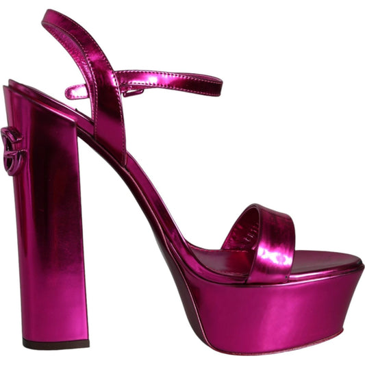 Dolce & Gabbana Dolce & Gabbana Fuchsia Leather Platform Logo Keira Sandals Shoes LA11488-39 1728,67345645728,Dolce & Gabbana,EU39/US8.5,Fuchsia,Material: 64% PU 36% Polyester,Preowned / Defect,Sandals - Women - Shoes,Women