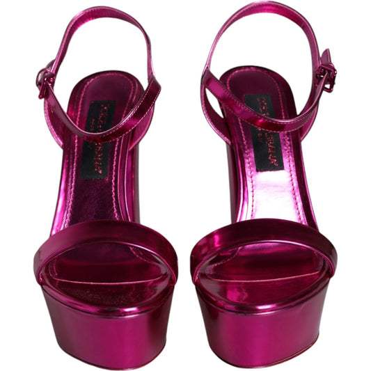 Dolce & Gabbana Dolce & Gabbana Fuchsia Leather Platform Logo Keira Sandals Shoes LA11489-40 1728,67345645728,Dolce & Gabbana,EU40/US9.5,Fuchsia,Material: 64% PU 36% Polyester,New with tags,Sandals - Women - Shoes,Women