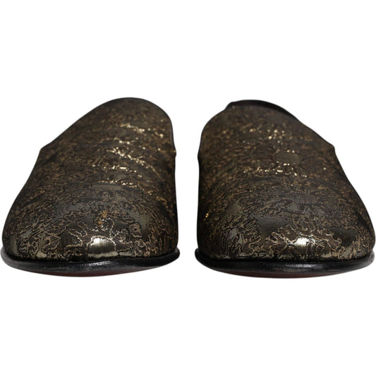 Dolce & Gabbana Dolce & Gabbana Gold Jacquard Flats Men Loafers Dress Shoes MV6574-44 1728,67345645728,Dolce & Gabbana,EU44/US11,Gold,Loafers - Men - Shoes,Material: 60% Acetate 40% Polyester,Men,Men - Shoes,Preowned / Defect,Shoes