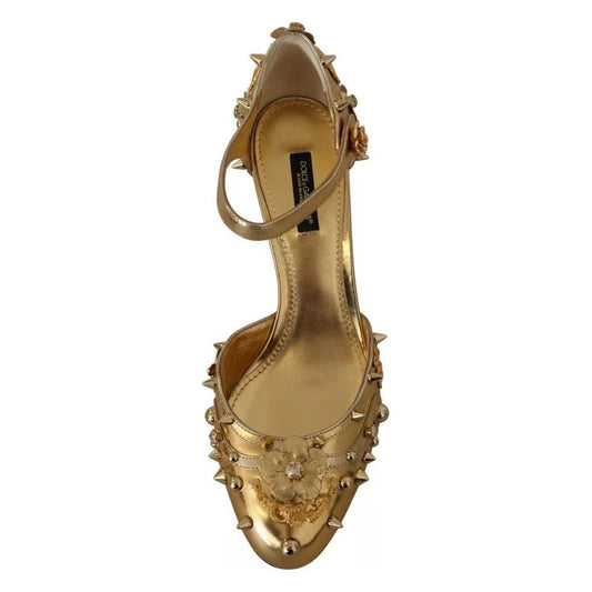 Dolce & Gabbana Gold Studs Vally Slingback Sandals Shoes