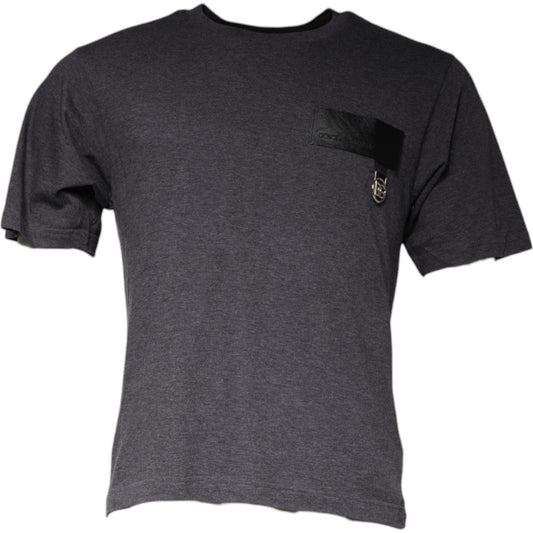 Dolce & Gabbana Dolce & Gabbana Gray Logo Patch Cotton Crew Neck T-shirt TSH87054-44 1728,67345645728,Dolce & Gabbana,Gray,IT44 | XS,Material: 100% Cotton,Men,Preowned / Defect,T-Shirts - Men - Clothing