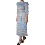Dolce & Gabbana Light Blue Silver Jacquard A-line Midi Dress DR281264-40