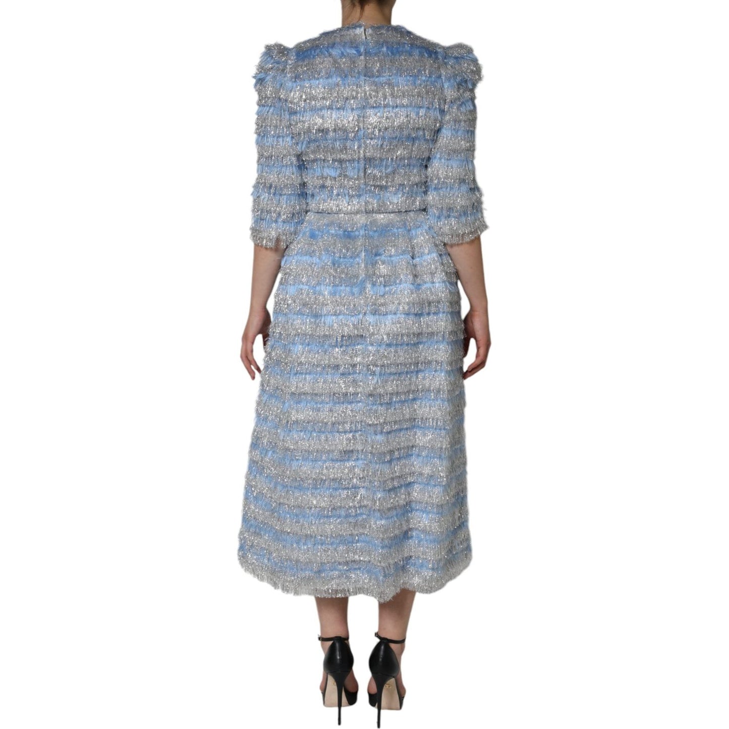 Dolce & Gabbana Light Blue Silver Jacquard A-line Midi Dress DR281264-40
