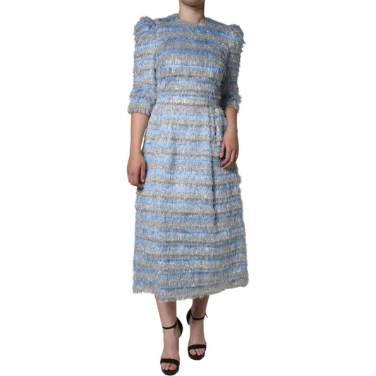 Dolce & Gabbana Light Blue Silver Jacquard A-line Midi Dress DR281264-40