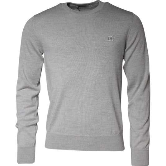 Dolce & Gabbana Dolce & Gabbana Light Gray Wool Crew Neck Pullover Sweater TSH86989-46 1728,67345645728,Dolce & Gabbana,Gray,IT46 | S,Material: 100% Virgin Wool,Men,Preowned / Defect,Sweaters - Men - Clothing