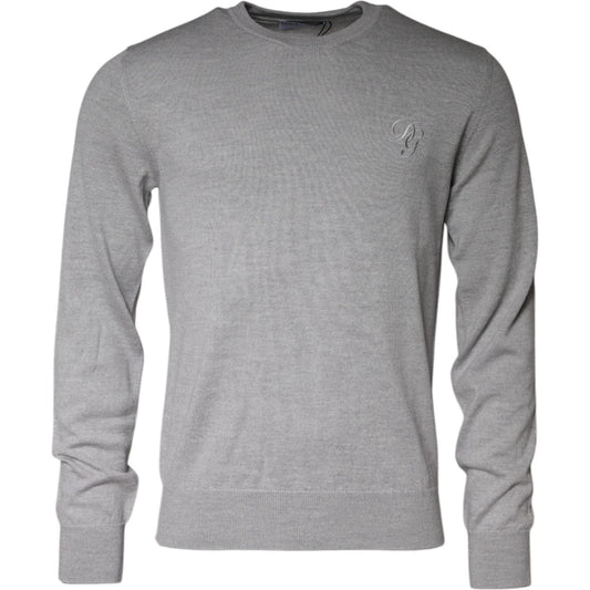 Dolce & Gabbana Dolce & Gabbana Light Gray Wool Crew Neck Pullover Sweater TSH86993-48 1728,Dolce & Gabbana,Gray,IT48 | M,Material: 100% Virgin Wool,Men,Preowned / Defect,Sweaters - Men - Clothing