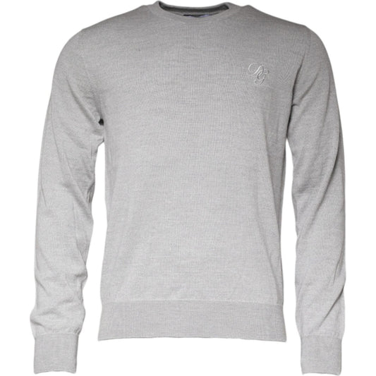Dolce & Gabbana Dolce & Gabbana Light Gray Wool Crew Neck Pullover Sweater TSH87063-48 1728,67345645728,Dolce & Gabbana,Gray,IT48 | M,Material: 100% Virgin Wool,Men,Preowned / Defect,Sweaters - Men - Clothing