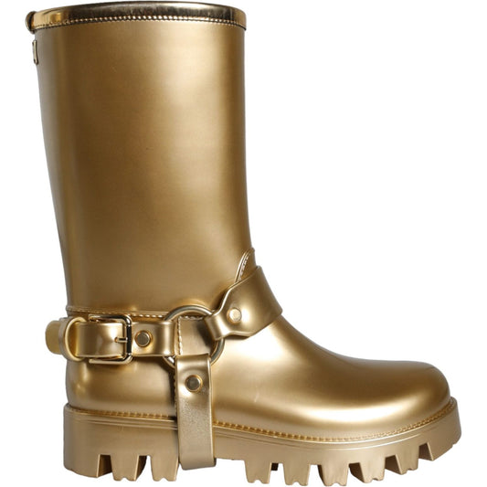 Dolce & Gabbana Dolce & Gabbana Metallic Gold Rubber PVC Rain Boots Shoes LA11307-37 1728,67345645728,Boots - Women - Shoes,Dolce & Gabbana,EU37/US6.5,Gold,Material: 90% PVC 6% PU 4% Polyester,New with tags,Women