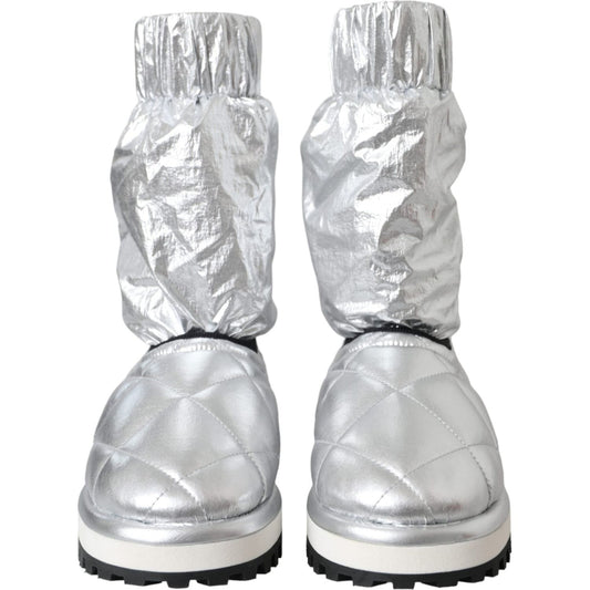 Dolce & Gabbana Dolce & Gabbana Metallic Silver Quilted Logo Patch Boot Shoes LA11147-39 1728,67345645728,Boots - Women - Shoes,Dolce & Gabbana,EU39/US8.5,Material: 90% Nylon 10% Viscose,New with tags,Silver