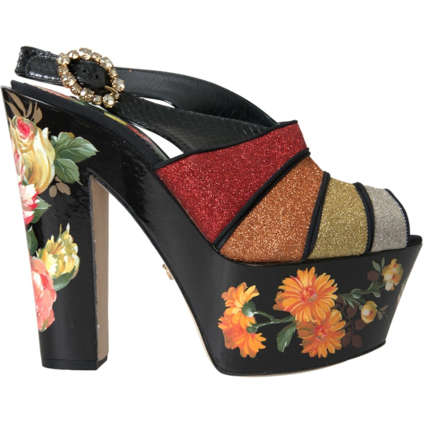 Dolce & Gabbana Multicolor Floral Crystal Platform Sandals Shoes LA10807-39