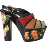 Dolce & Gabbana Multicolor Floral Crystal Platform Sandals Shoes LA10807-39