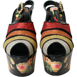 Dolce & Gabbana Multicolor Floral Crystal Platform Sandals Shoes LA10807-39